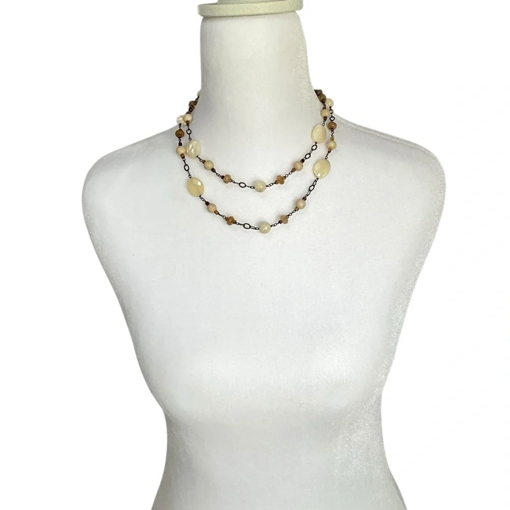Silpada N1504 Mother of Pearl Rutilated Glass Riverstone Coco Beads Necklace 36”